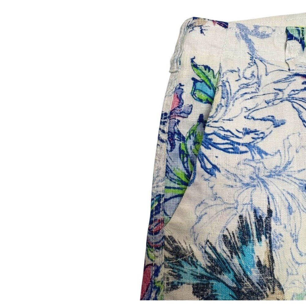 Azulu Multi Color Tropical Print 100% Linen Cargo Shorts - Picture 6 of 11